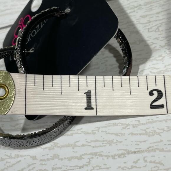 Paparazzi Rhinestone Silver Toned Hoop Earrings Hoops - Picture 5 of 6